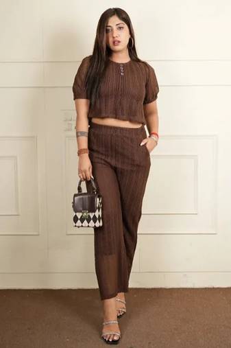 Rust brown korean net net free size co ord set