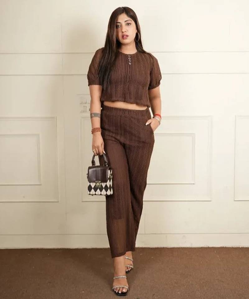 Rust brown korean net net free size co ord set