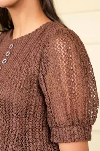 Rust brown korean net net free size co ord set