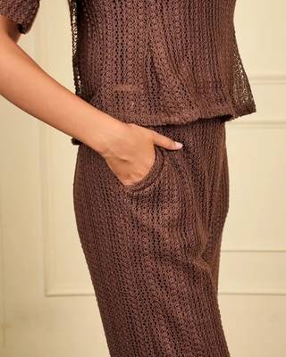 Rust brown korean net net free size co ord set 5