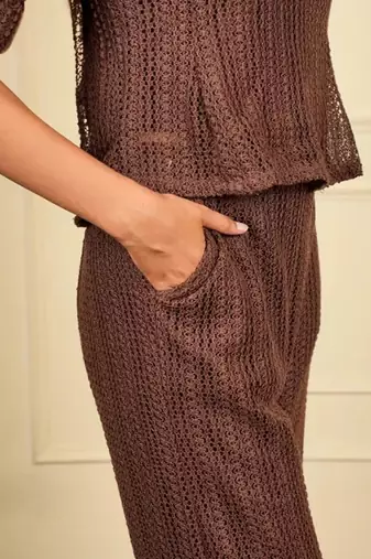 Rust brown korean net net free size co ord set