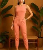 Peach cotton blend solid color finish with clean stitch free size co ord set
