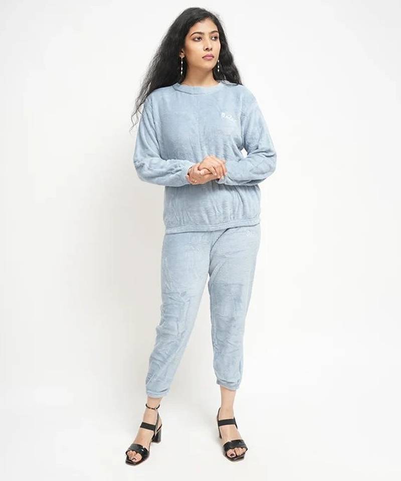 Light blue woolen strecthable free size co ord set