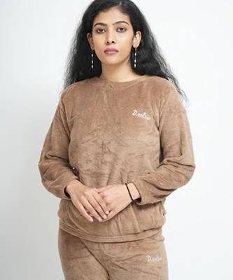Beige woolen strecthable free size co ord set 2