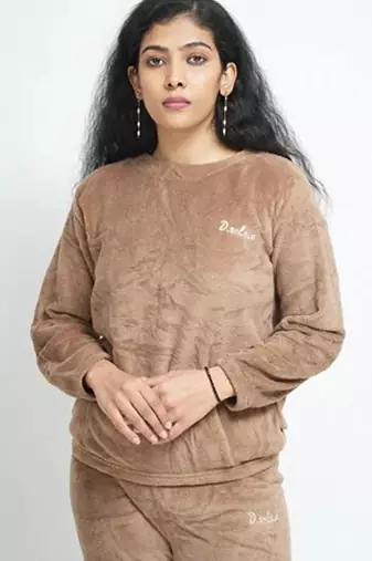 Beige woolen strecthable free size co ord set
