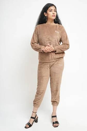 Beige woolen strecthable free size co ord set