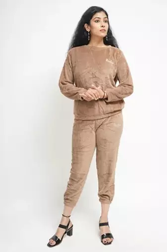 Beige woolen strecthable free size co ord set