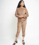 Beige woolen strecthable free size co ord set