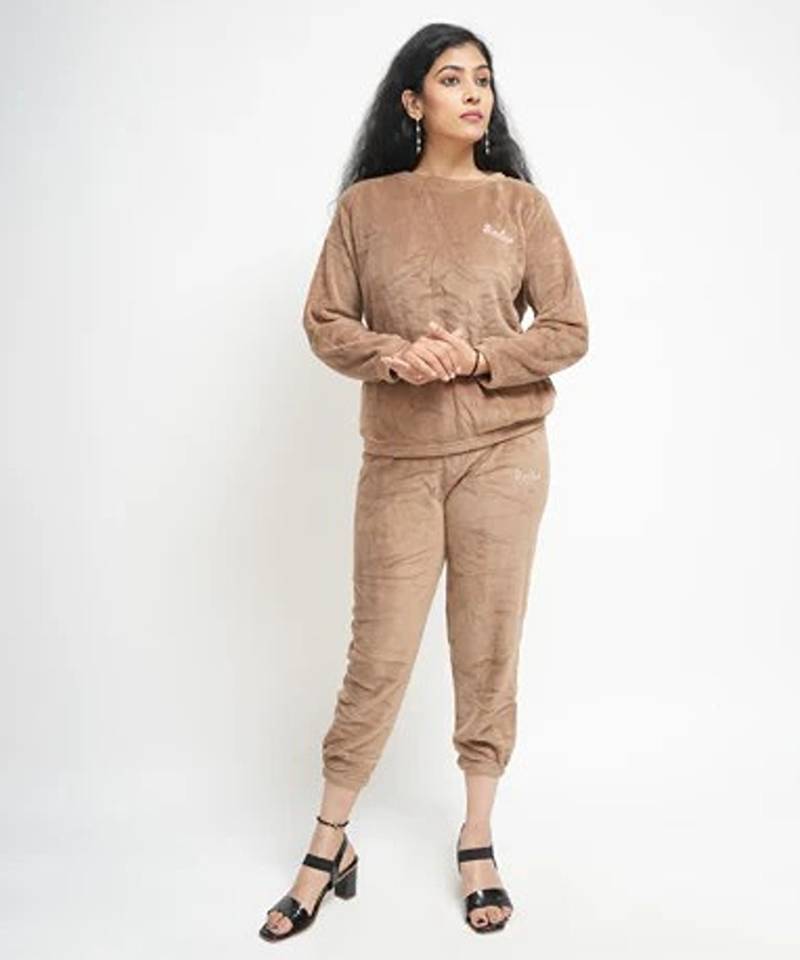 Beige woolen strecthable free size co ord set