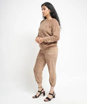 Beige woolen strecthable free size co ord set 3