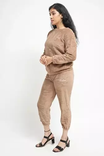 Beige woolen strecthable free size co ord set