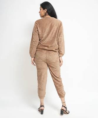 Beige woolen strecthable free size co ord set 4