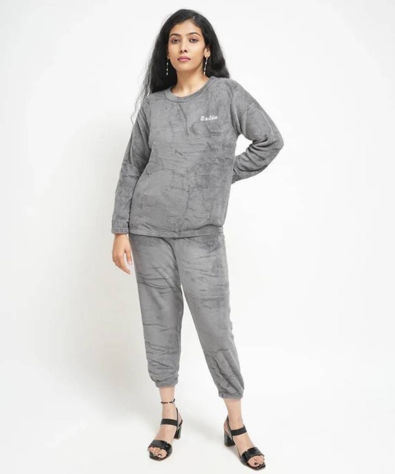 Grey woolen strecthable free size co ord set