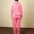 Pink velvet supersoft strecthable fabric zipper with hoddie pattern free size co ord set