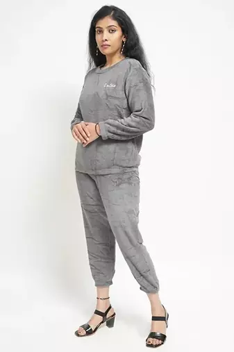 Grey woolen strecthable free size co ord set