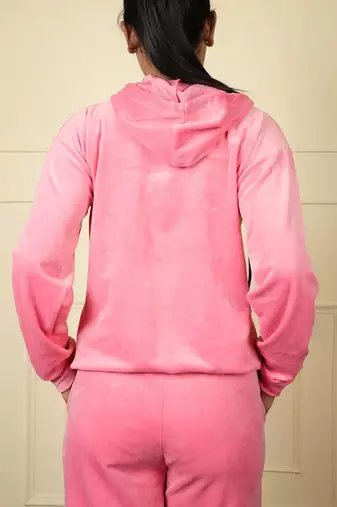 Pink velvet supersoft strecthable fabric zipper with hoddie pattern free size co ord set