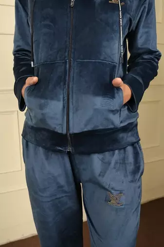 Royal blue velvet supersoft strecthable fabric zipper with hoddie pattern free size co ord set