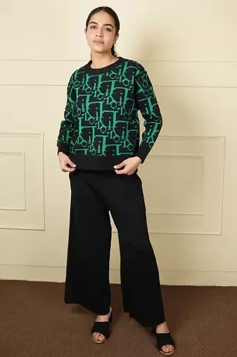 Black strecthable imported fabric digital free size co ord set