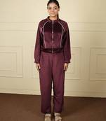 Wine velvet supersoft zipper free size co ord set