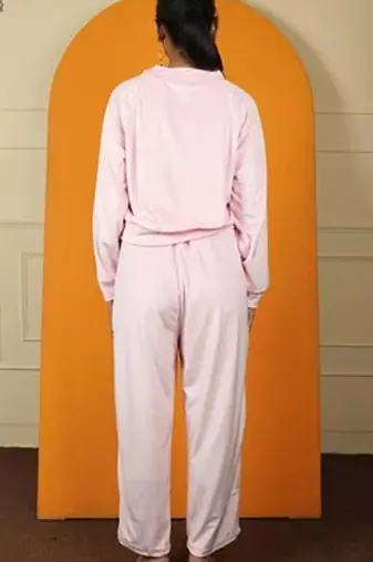 Pink velvet supersoft zipper free size co ord set