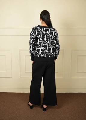 Black white strecthable imported fabric digital free size co ord set 3