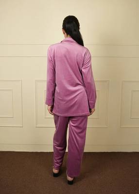 Pink velvet sarwoski embroidery pattern free size co ord set 3
