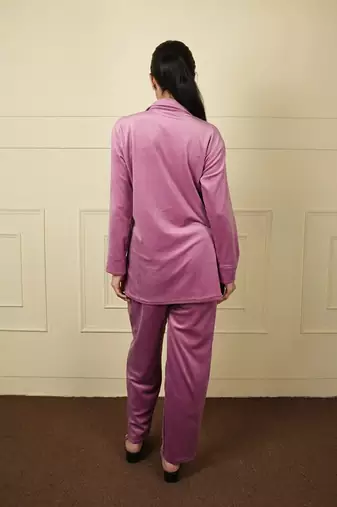 Pink velvet sarwoski embroidery pattern free size co ord set