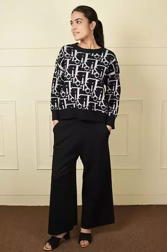 Black white strecthable imported fabric digital free size co ord set