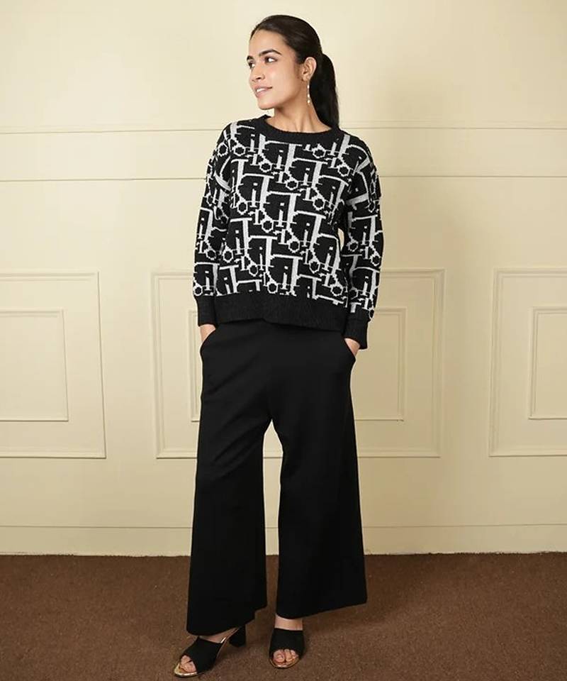 Black white strecthable imported fabric digital free size co ord set