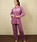 Pink velvet sarwoski embroidery pattern free size co ord set