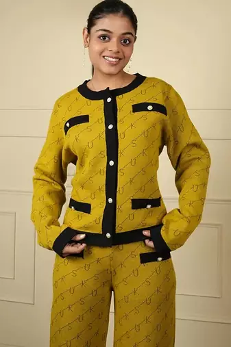 Neon green black imported soft fabric thread free size co ord set