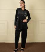 Black velvet sarwoski embroidery pattern free size co ord set