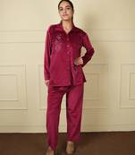 Mehroon velvet supersoft strecthable sarwoski embroidery pattern free size co ord set