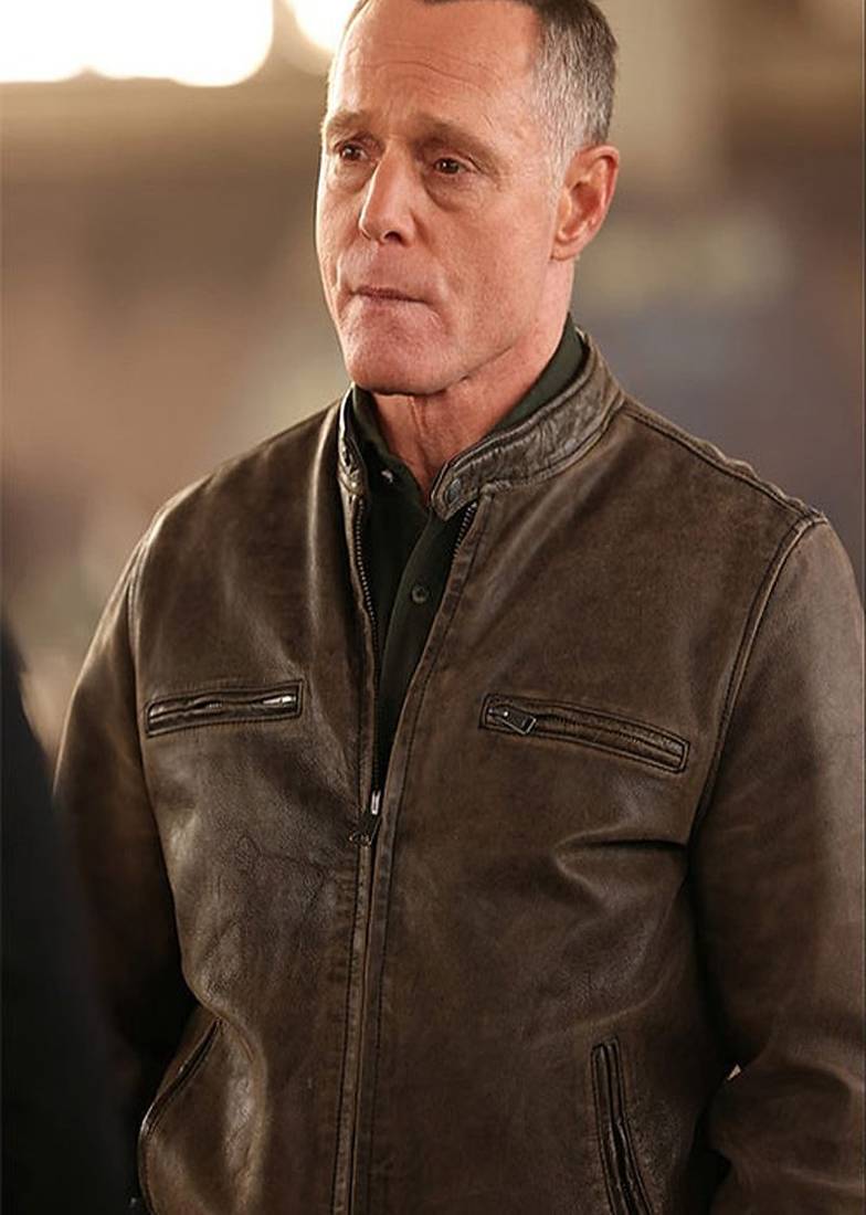 Men’s dark brown genuine leather jacket – slim fit stand collar cafe racer style