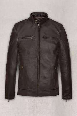 men's dark brown lambskin cafe racer jacket stand up collar 2