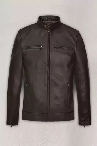 men's dark brown lambskin cafe racer jacket stand up collar