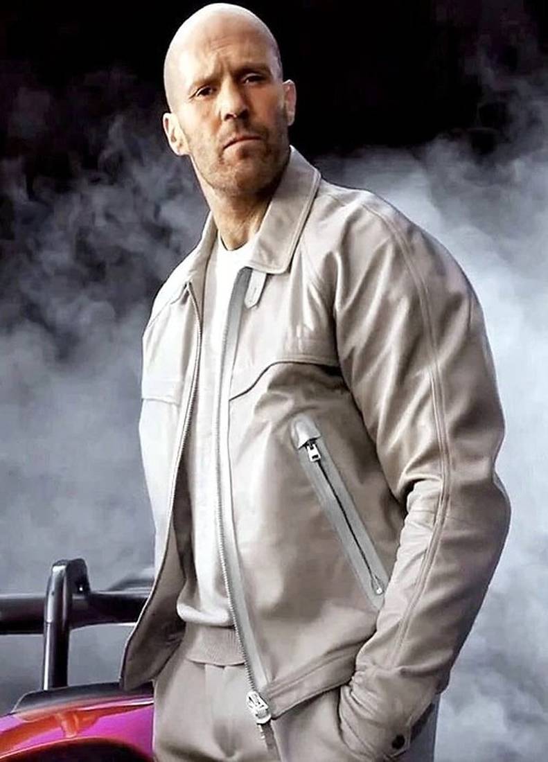 Men’s white leather jacket – modern minimalist zip-up casual slim fit coat