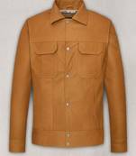 Men's mustard soft lambskin leather trucker jacket