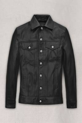 men's black lambskin leather trucker jacket rugged trucker style premium 1