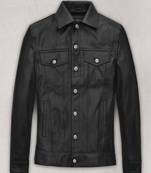 Men’s black genuine leather jacket – classic trucker style button-up slim fit coat