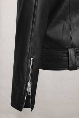 men's black lambskin leather biker jacket asymmetrical zip closure 3