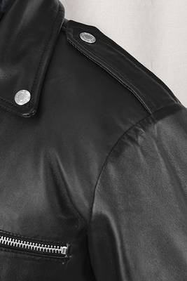 men's black lambskin leather biker jacket asymmetrical zip closure 4