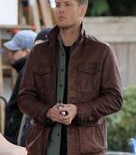 Men’s genuine leather brown  jacket – vintage trucker button-up style coat