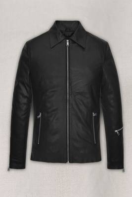 men's black lambskin leather biker jacket stand up collar style 2