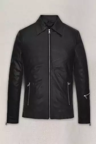 men's black lambskin leather biker jacket stand up collar style