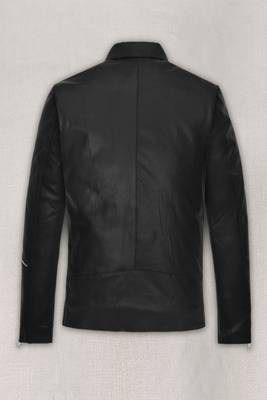 men's black lambskin leather biker jacket stand up collar style 3