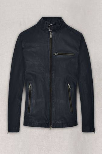 Men’s genuine black  leather jacket – cafe racer slim fit zip-up coat