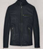 men's black lambskin cafe racer jacket band collar racer style genuine