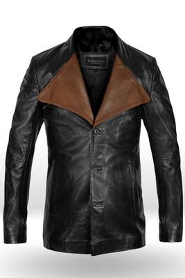 men's black lambskin leather trucker jacket classic button front style 1
