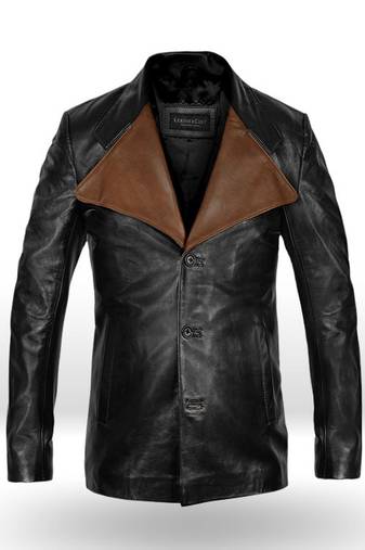 men's black lambskin leather trucker jacket classic button front style
